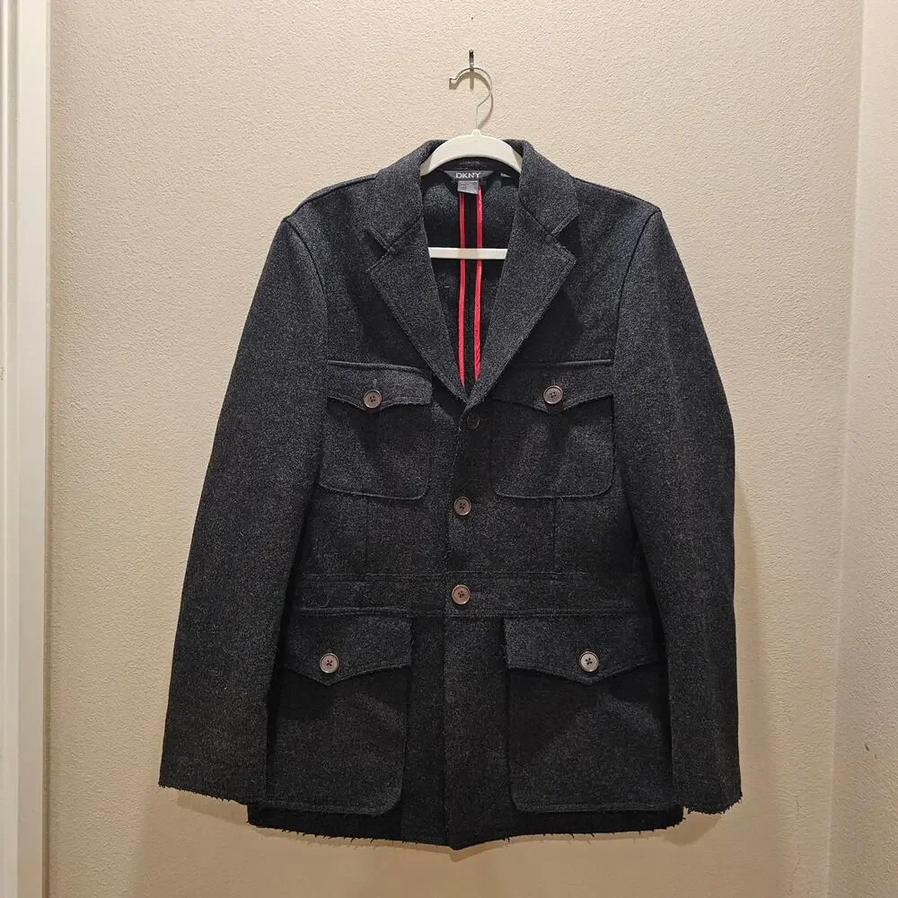 DKNY Men's Charcoal Gray Wool Utility Jacket Size Medium